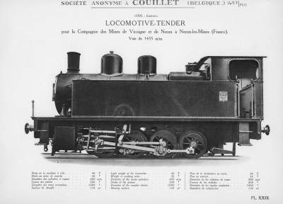 <b>Locomotive-tender</b><br>pour la Compagnie des Mines de Vicoigne et de Noeux à Noeux-les-Mines (France)<br>Voie de 1435 m/m